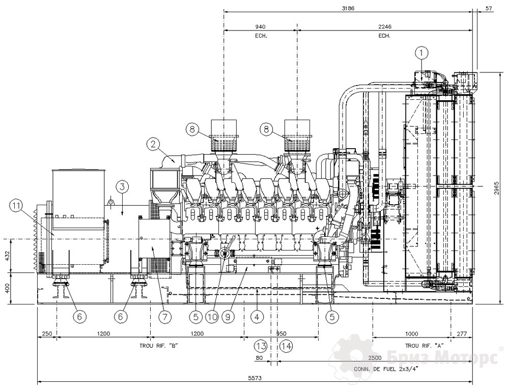 Чертеж Дизельная электростанция CTM MT.1850 (1 480 кВт)