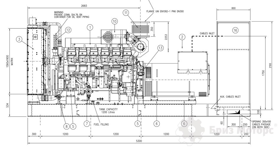 Чертеж дизельная электростанция 1000 кВт